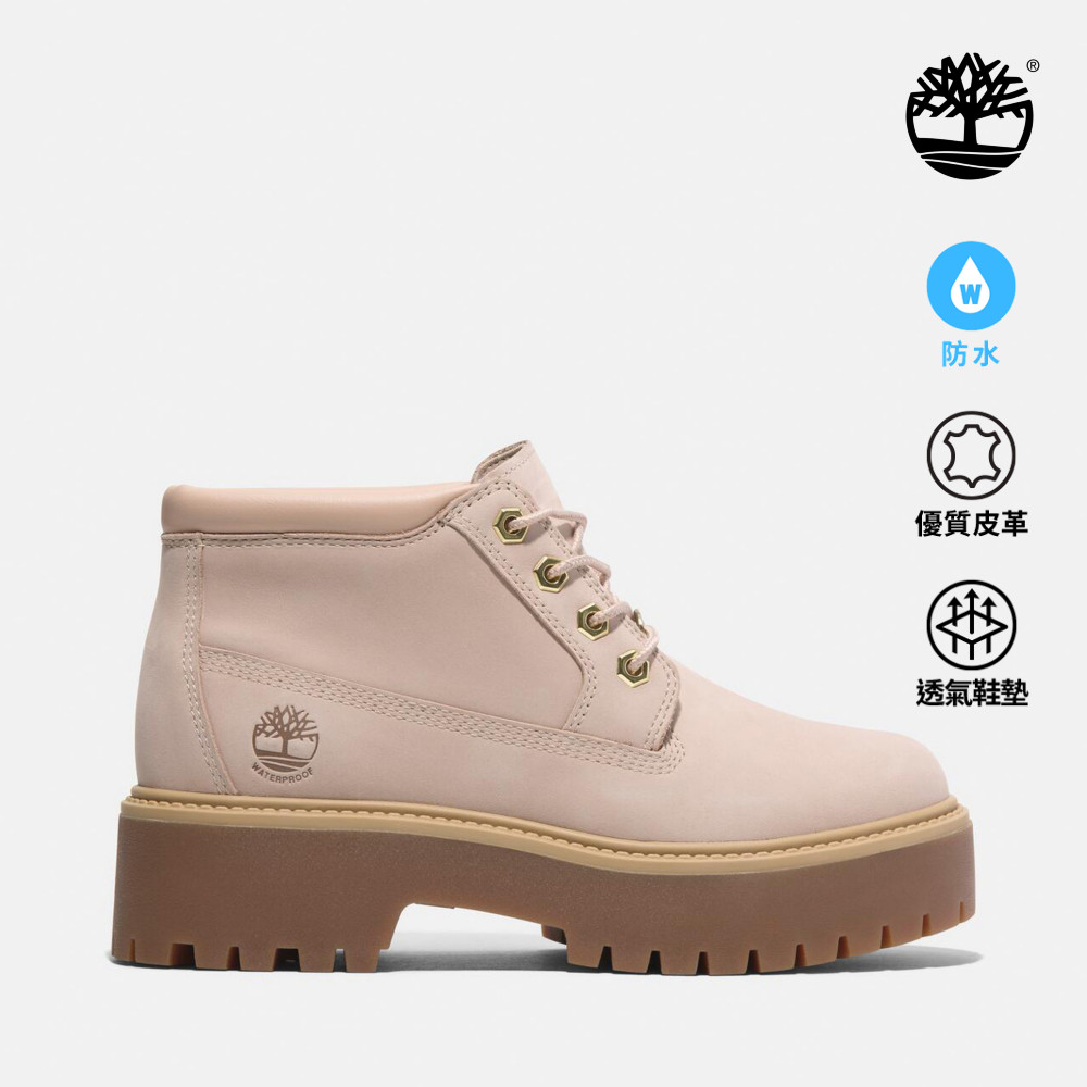 Timberland 女款淺米色Stone Street防水厚底中筒靴