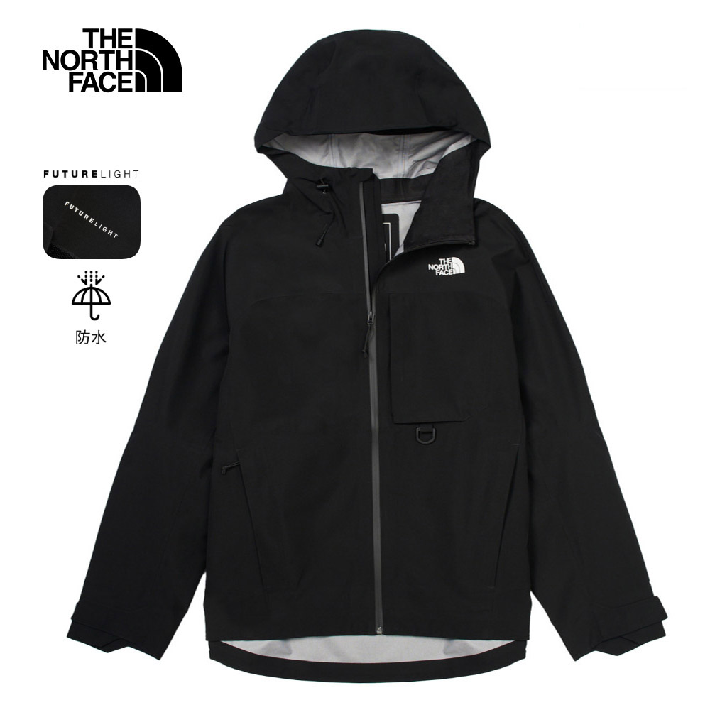 The North Face北面男款黑色防水透氣連帽衝鋒衣｜89ZJJK3