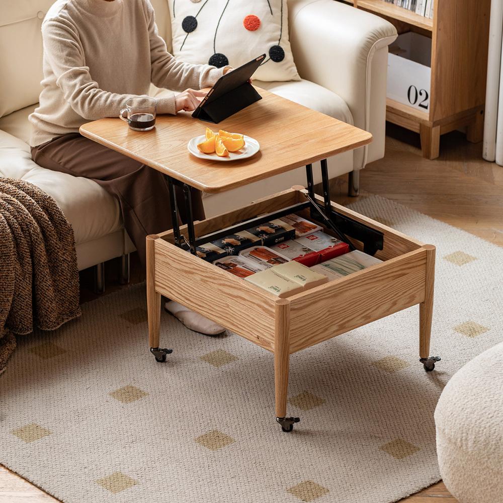 源氏木語四方橡木原木色移動升降茶几Y00J94 | 熱銷推薦| hoi!好好生活