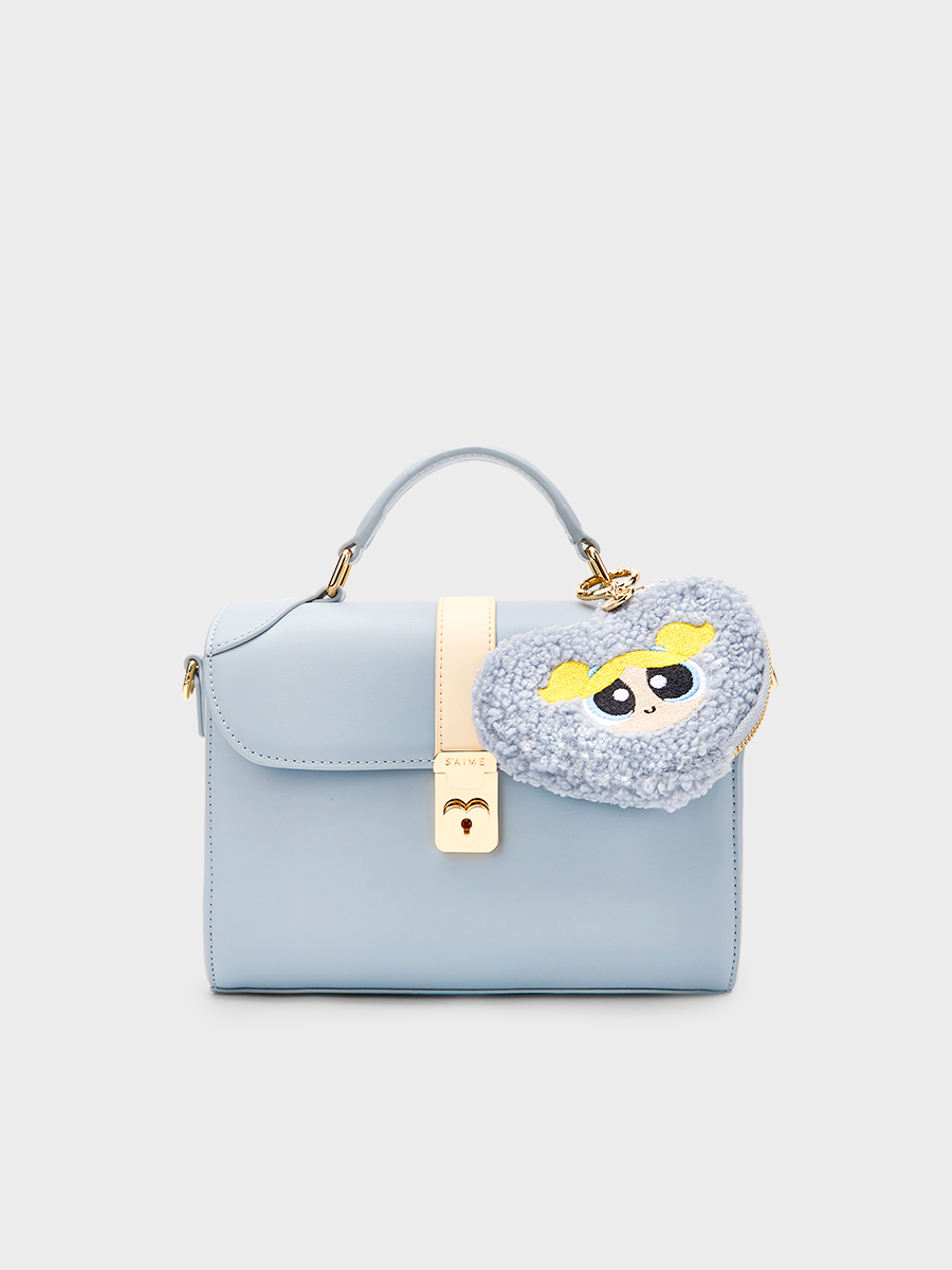 S'AIME 飛天小女警愛心壓鎖方形手提包(附刺繡愛心零錢包)｜S