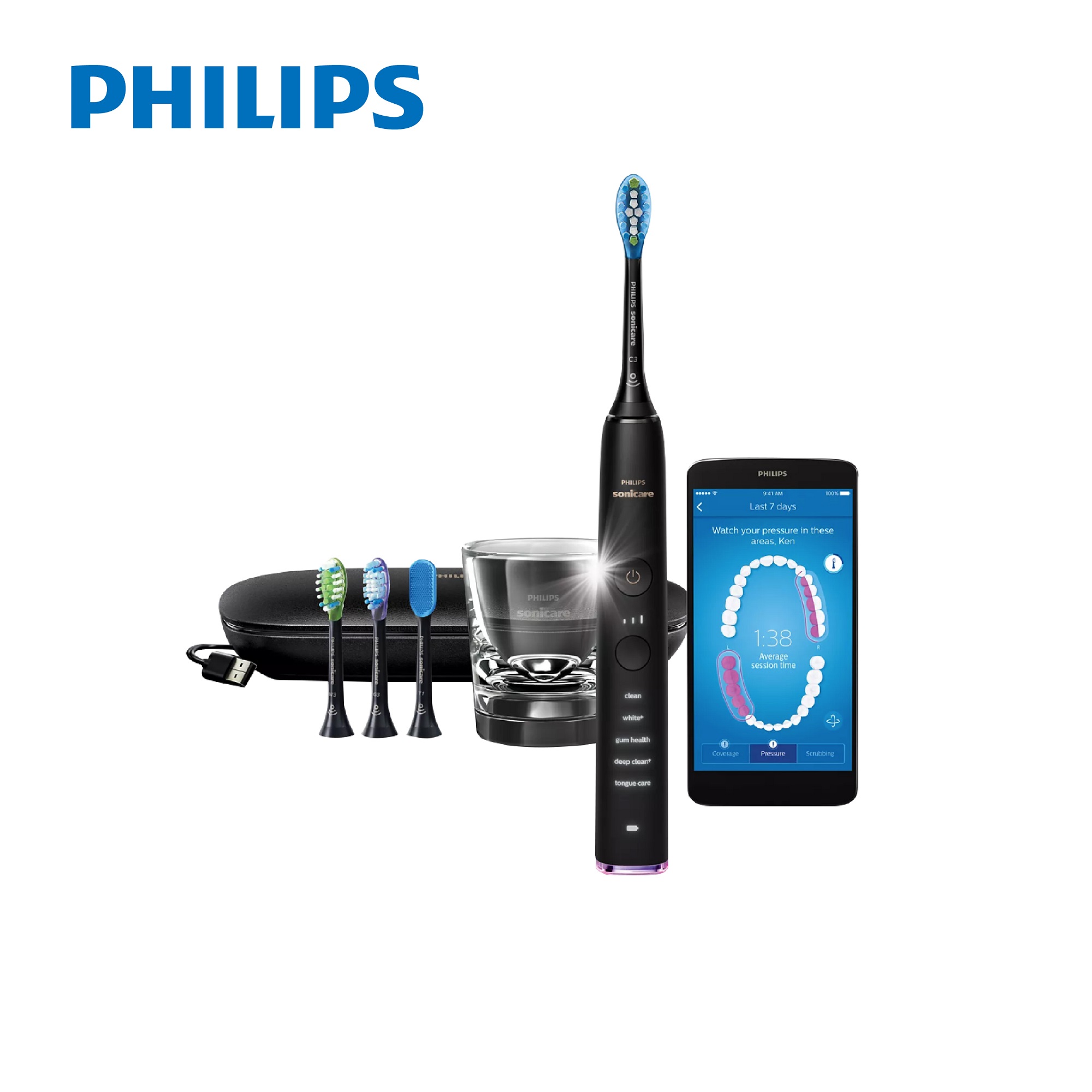 電動歯ブラシ PHILIPS】飛利浦鑽白極淨智能電動音波牙刷((HX9924/12)(爵士黑))|人気