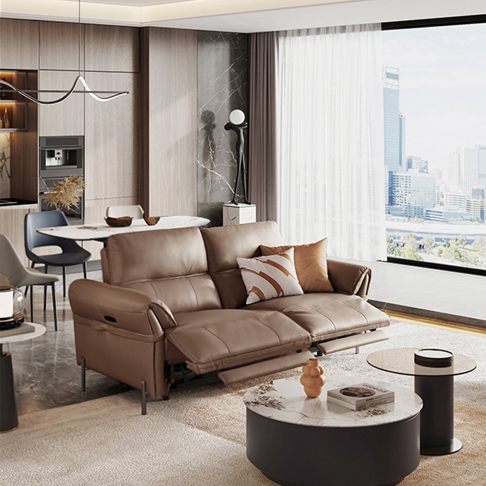 預購】芝華仕頭等艙頭層牛皮雙人加大零靠牆可進掃地機電動沙發組附USB