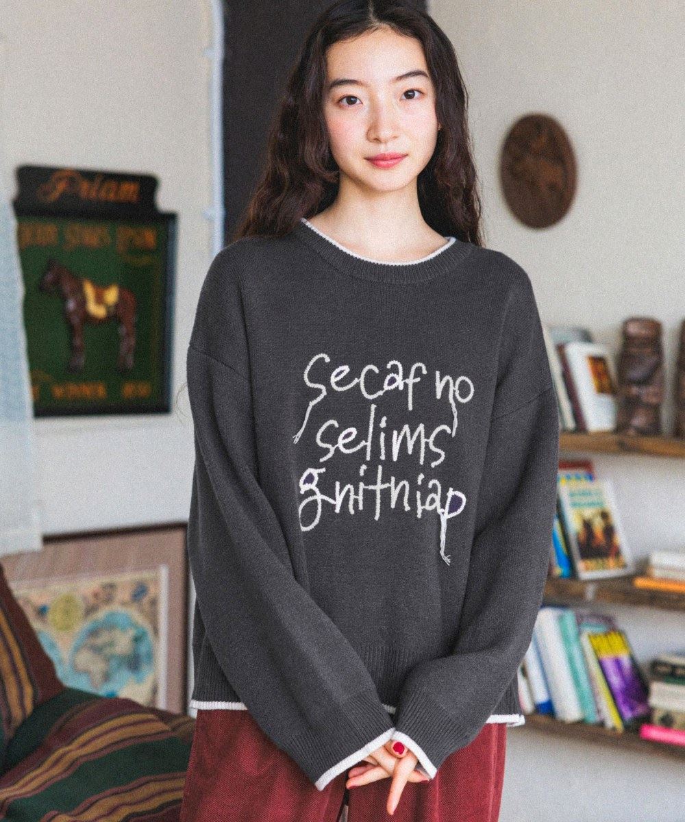 niko and女立體英文刺繡雙配色針織長袖上衣-四色-142837