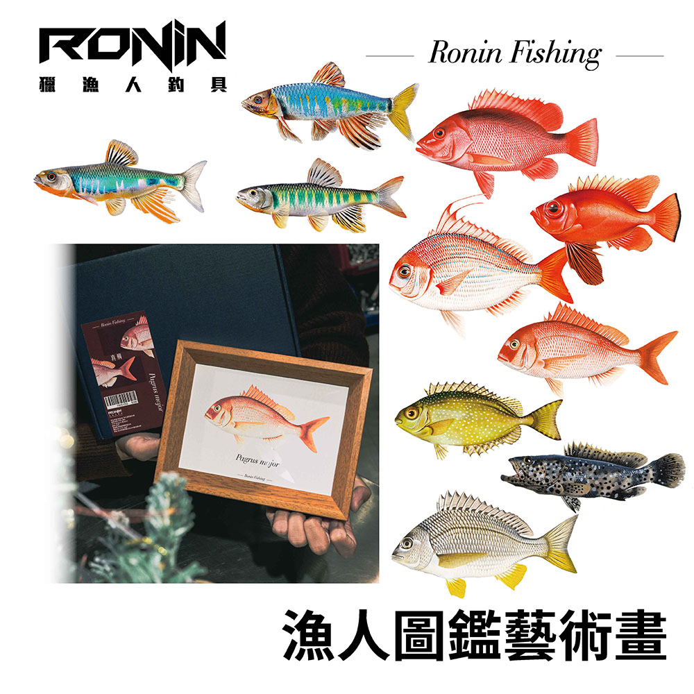 RONIN Fishing 漁人專屬圖鑑藝術畫魚畫畫框拓印手繪魚類畫
