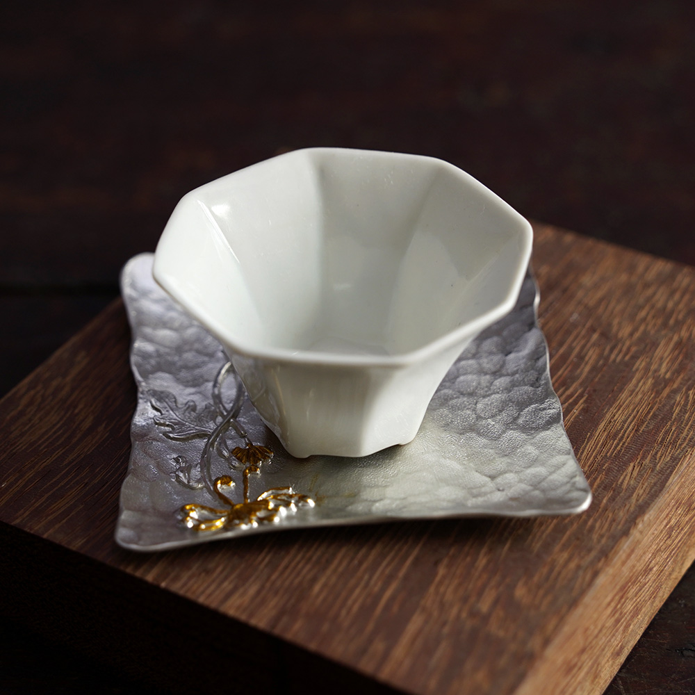 手作錘紋純錫杯托,杯墊,香插底座,接香灰,金屬杯托,金屬茶杯墊,茶席用具