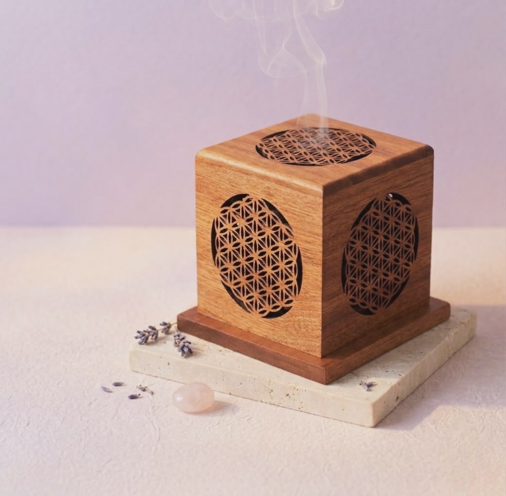 烏檀木生命之花香爐/香盒~可用於環香香椎及鼠尾草等，還可作礦石淨化SPA
