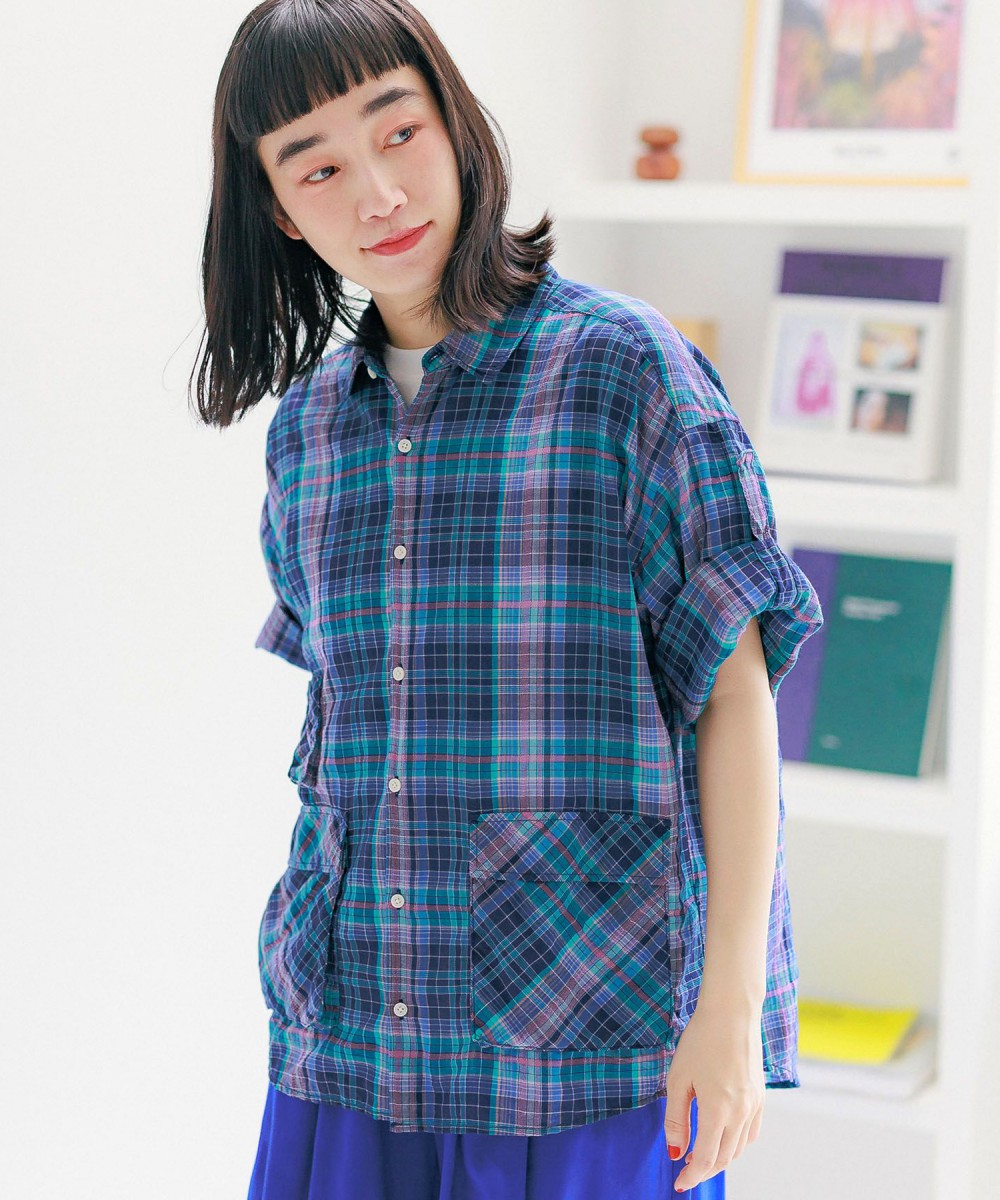niko and女格紋混亞麻七分袖襯衫-四色-234885