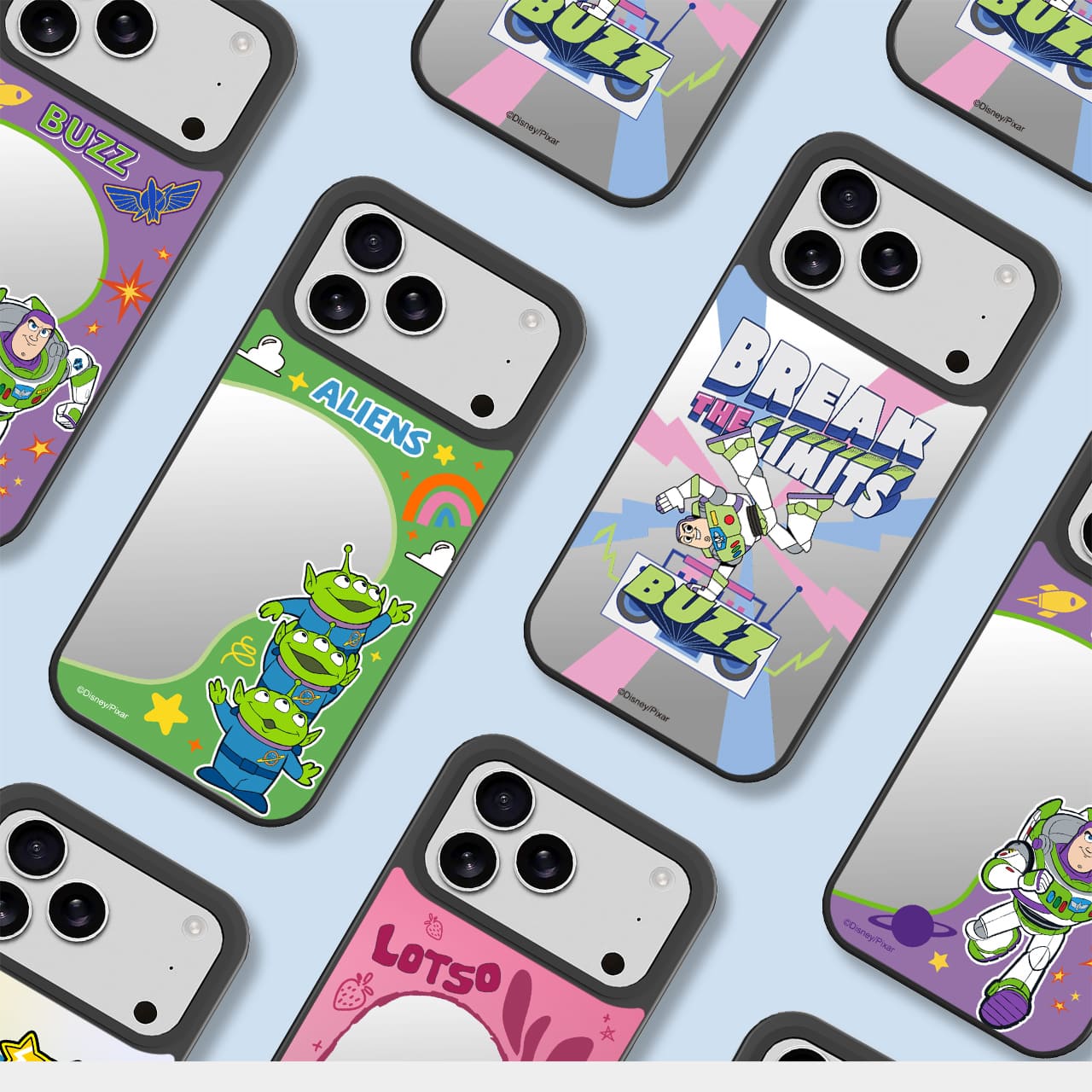 鏡面保護殼-【【玩具總動員系列】三眼怪_彩虹／三眼怪_音樂／熊抱哥_草莓／熊抱哥_Cute／巴斯光年_奔跑／巴斯光年i17Pro  獨家UNIMIRROR iPhone17鏡面保護殼