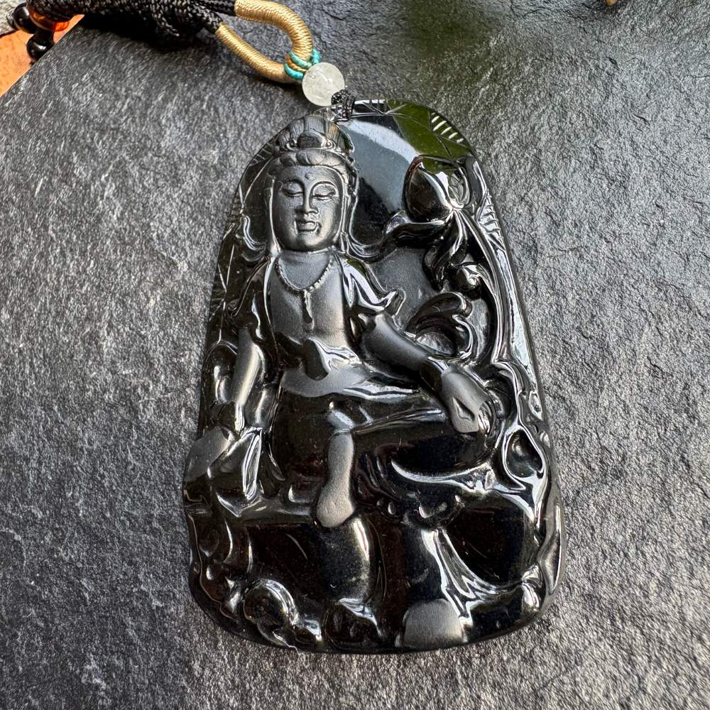 墨翠自在觀音翡翠吊墜｜福澤平安・天然翡翠A貨