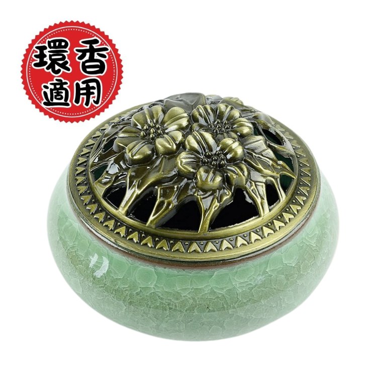 冰裂紋香爐(淺草綠)