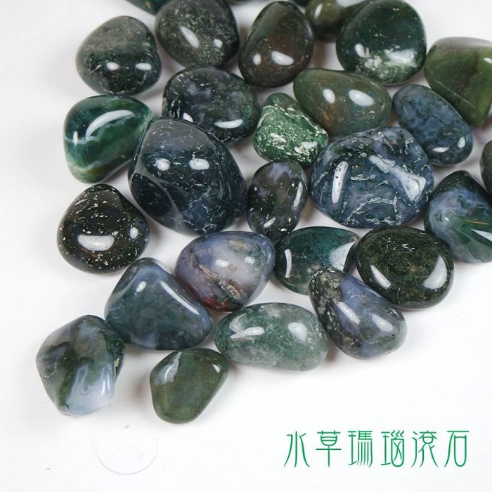 摩斯瑪瑙/水草瑪瑙滾石Moss Agate 苔蘚瑪瑙~幸運護身符、適合業務