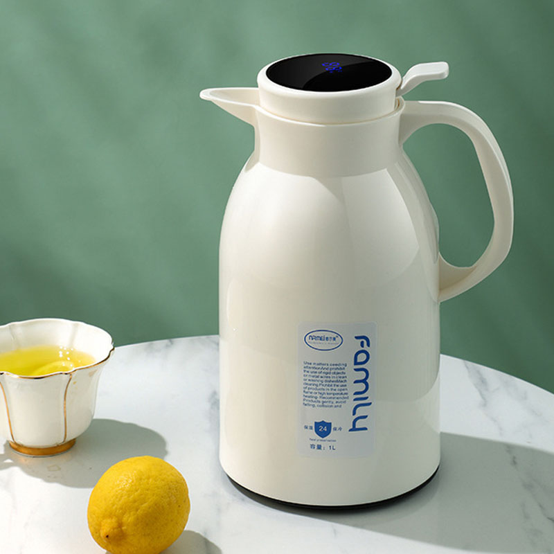 智能顯溫長效保溫壺1600ml/玻璃內膽鎖溫/鳥喙防溢設計