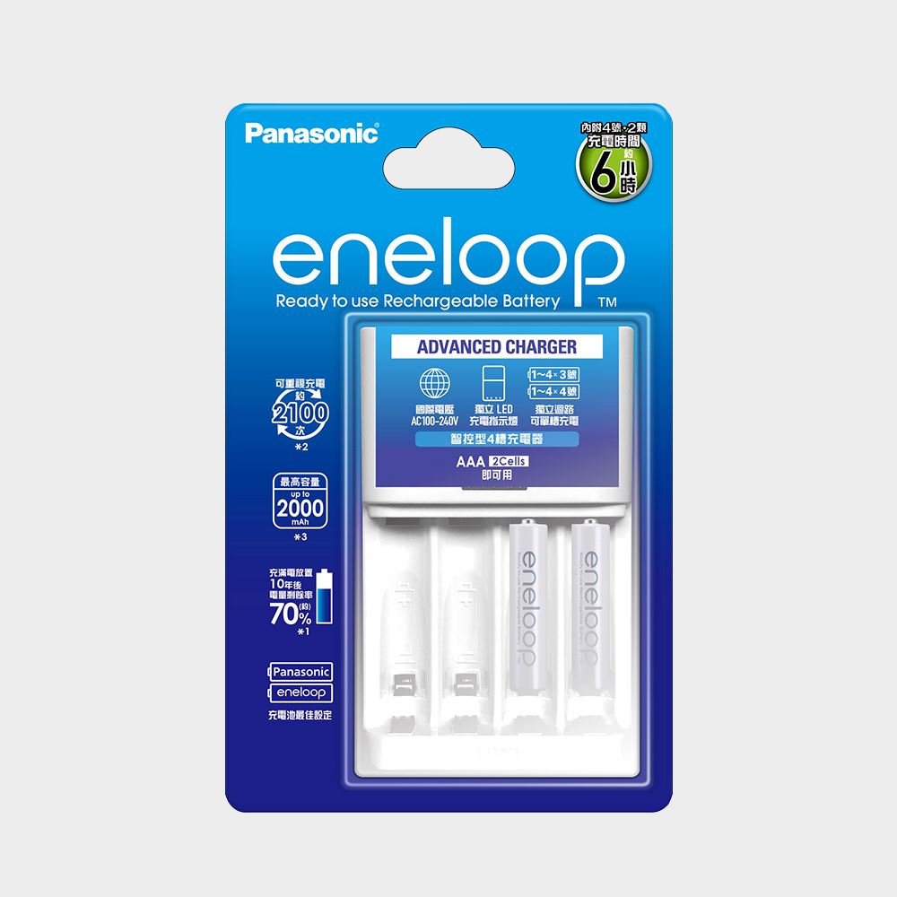 Panasonic BQ-CC17TW 智控型4槽充電器+ eneloop 4號鎳氫充電池2入| 熱