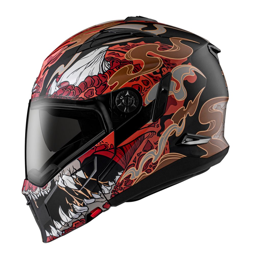 可全罩可半罩】ZEUS ZS-613H AJ48 獸消光黑紅複合式安全帽(內藏墨鏡