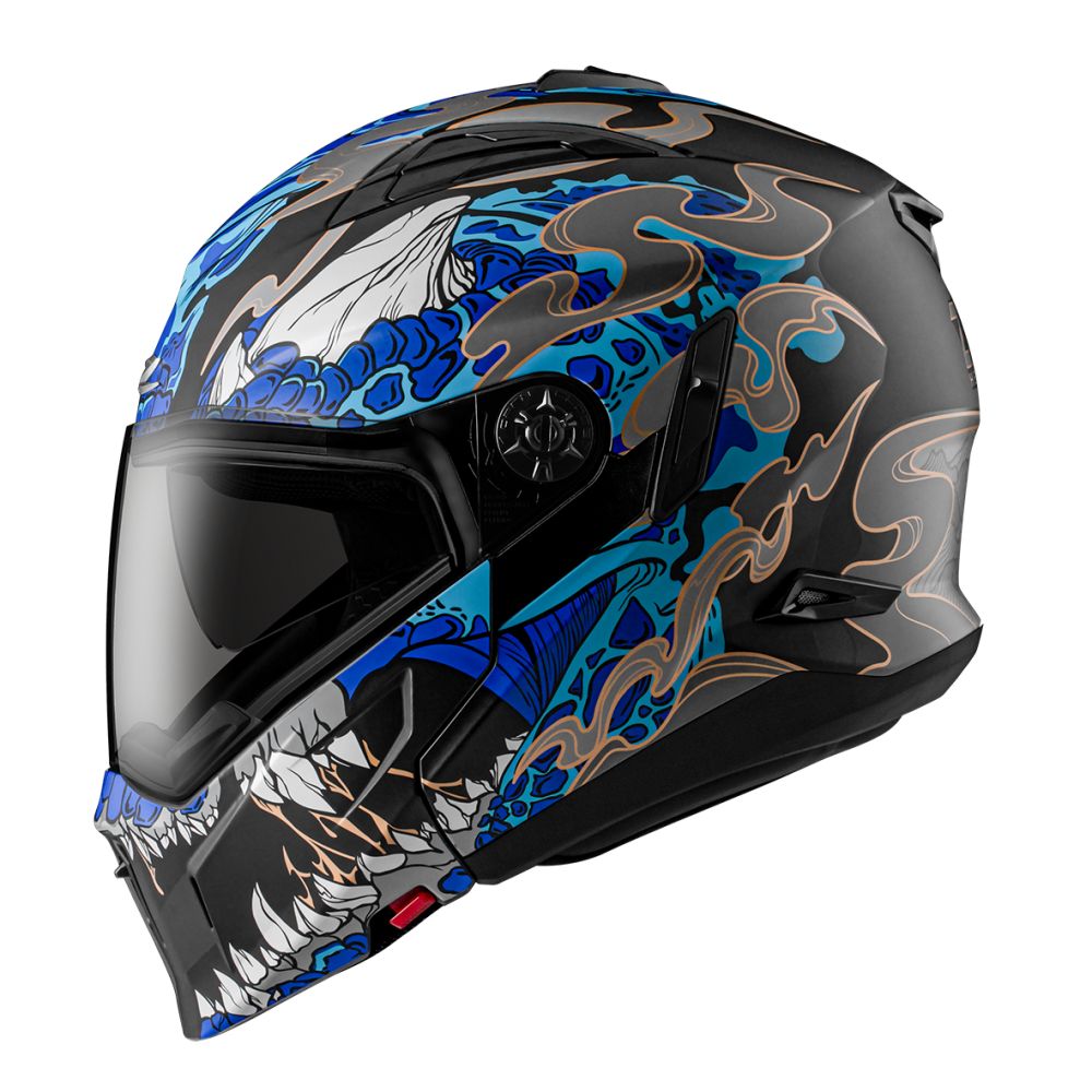 可全罩可半罩】ZEUS ZS-613H AJ48 獸消光黑藍複合式安全帽(內藏墨鏡