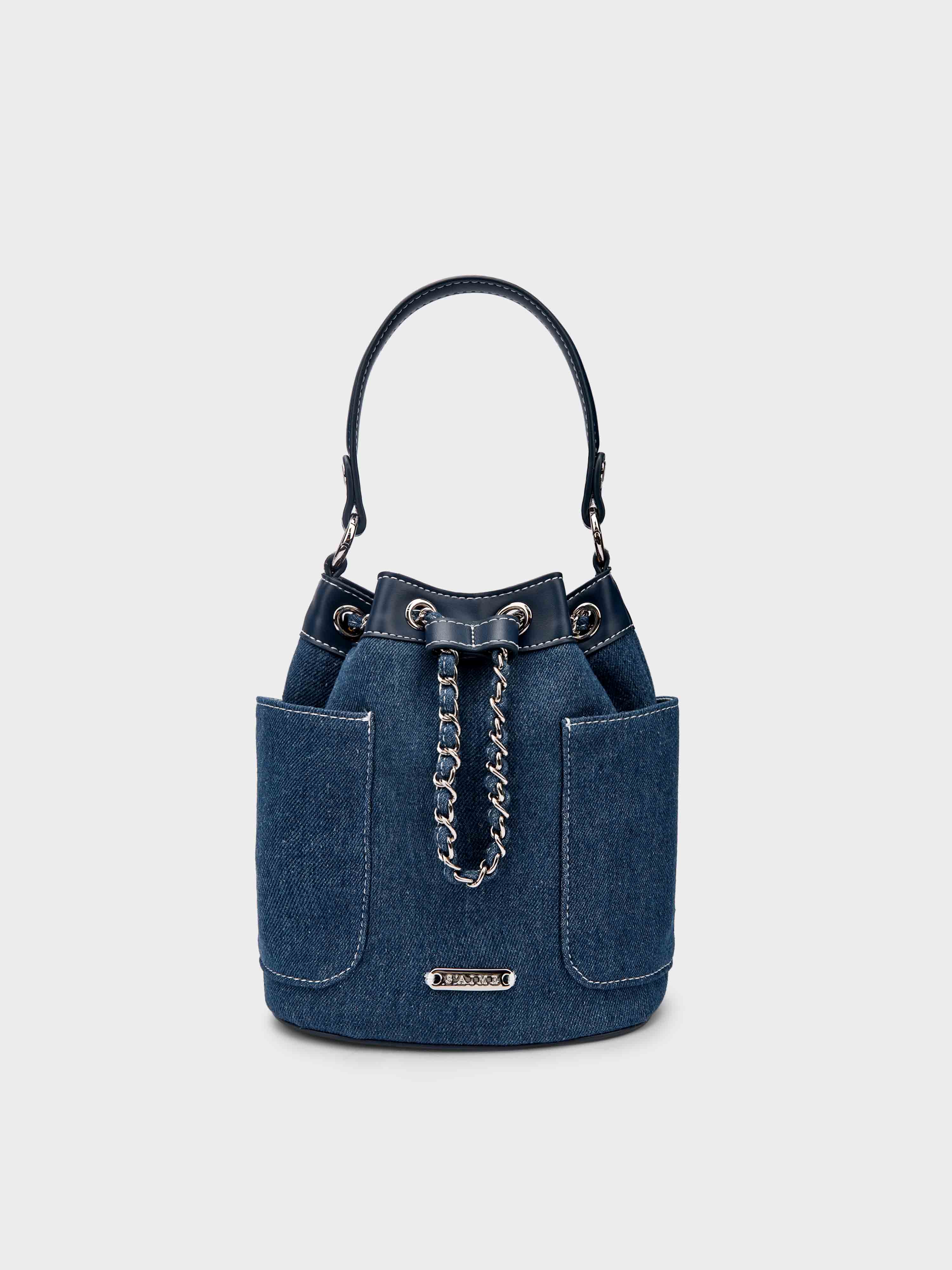 送料込★S’AIME★牛仔ping接錬條水桶包★デニム風2wayショルダ- S'AIME 牛仔拼接鍊條水桶包｜ S'AIME東京企劃