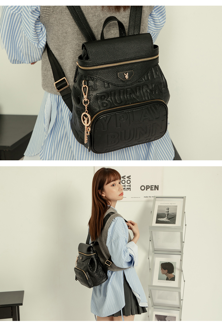 PLAYBOY - Backpack Superb Series - Black - Backpacks - Genuine Leather Black