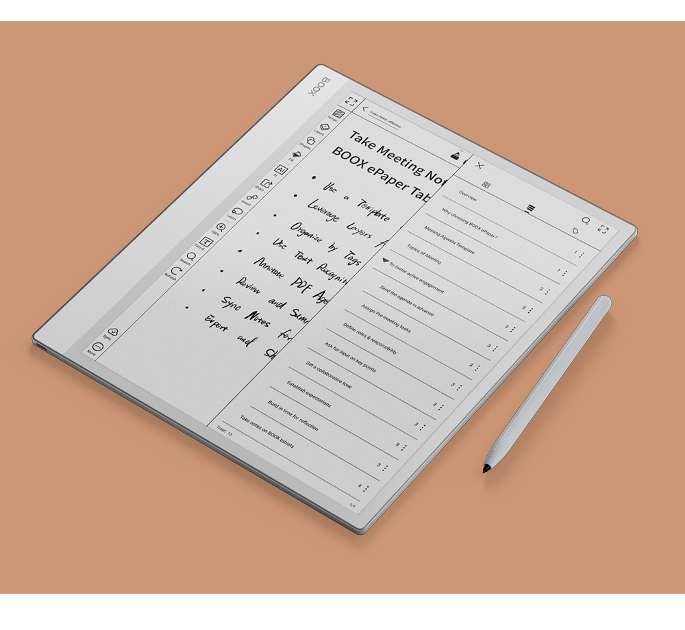 CTake   ePaper Tab  by  Text       Exportand  choosg  ePaperMeeting  Template  Meeting foster active Send the agenda in advanceAssign Premeeting tasks  & Ask for  on key pointsSet a collaborative toneEstablish expectations  in time for Take notes on BOOX tablets