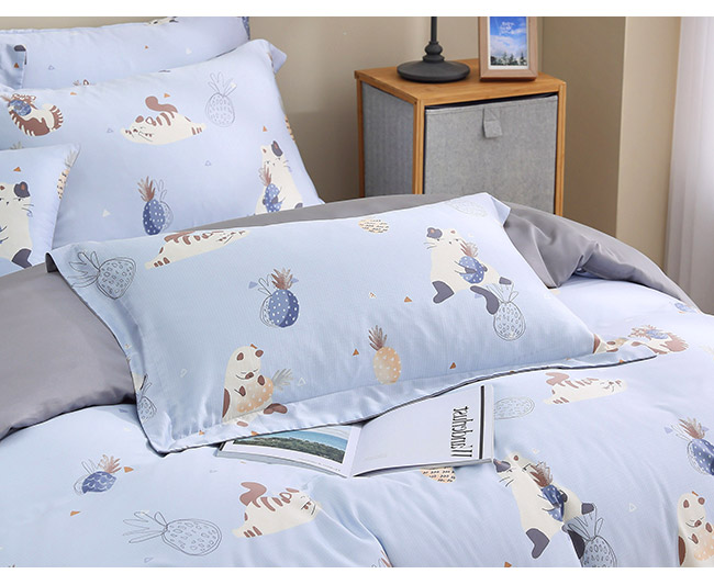 Hongyu 300織りテンセルベッドシーツ枕カバーセット Meow Meow Rio (シングル/ダブル/ラージ/エクストララージ) - 寝具 - その他の素材 ブルー