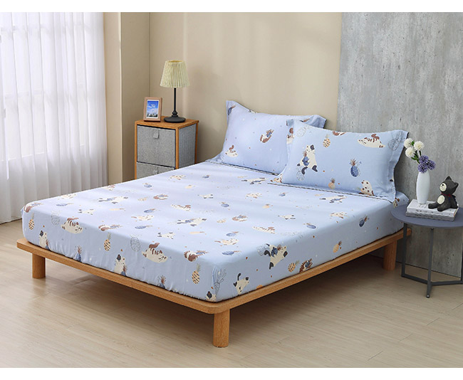 Hongyu 300織りテンセルベッドシーツ枕カバーセット Meow Meow Rio (シングル/ダブル/ラージ/エクストララージ) - 寝具 - その他の素材 ブルー