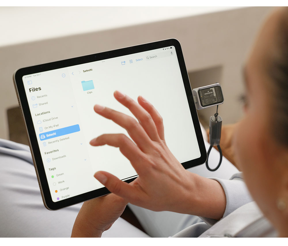 FilesRecentsSharedLocations Drive My iPadSatechiRecently DeletedFavoritesDownloadsGreenWorkOrangePurple  Satechi Select Search