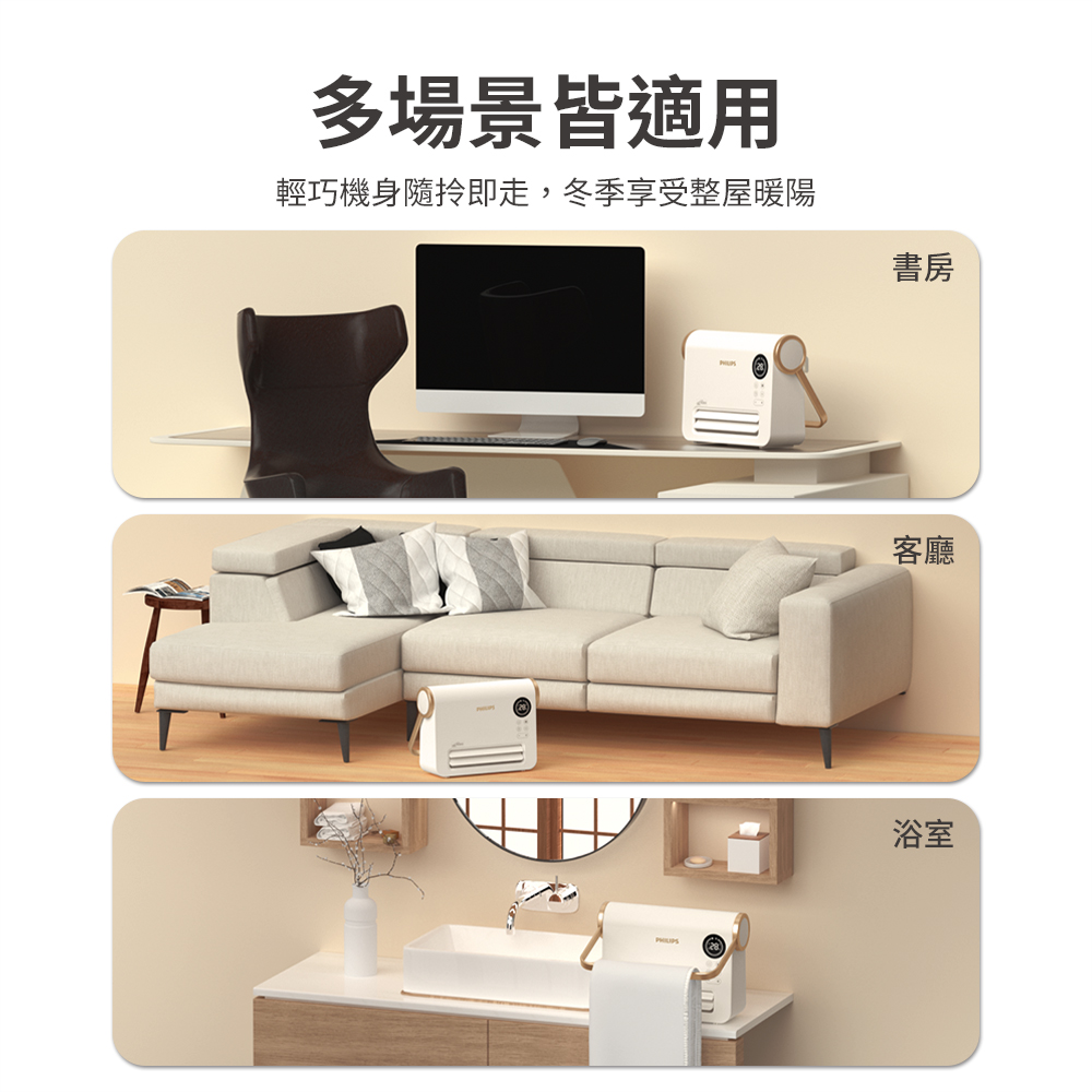 多場景皆適用輕巧機身隨拎即走,冬季享受整屋暖陽書房客廳浴室