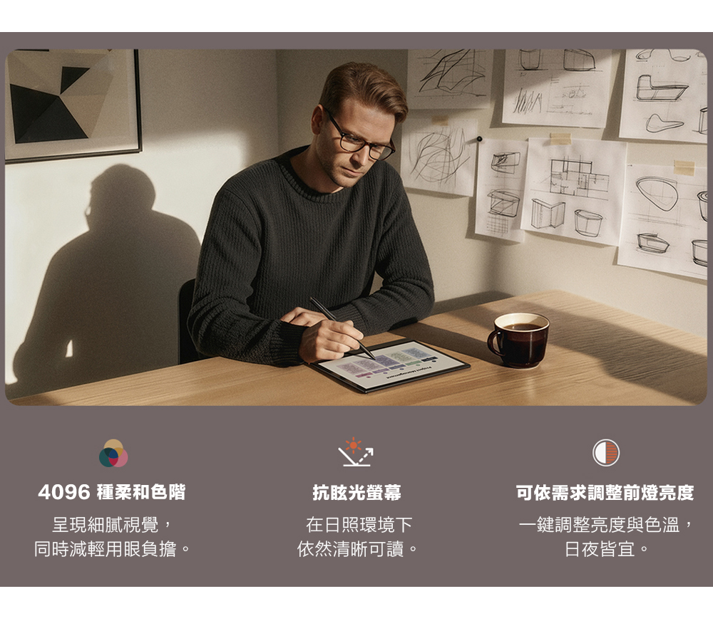 4096 種柔和色階呈現細膩視覺,同時減輕用眼負擔。抗眩光螢幕在日照環境下依然清晰可讀。可依需求調整前燈亮度一鍵調整亮度與色溫,日夜皆宜。