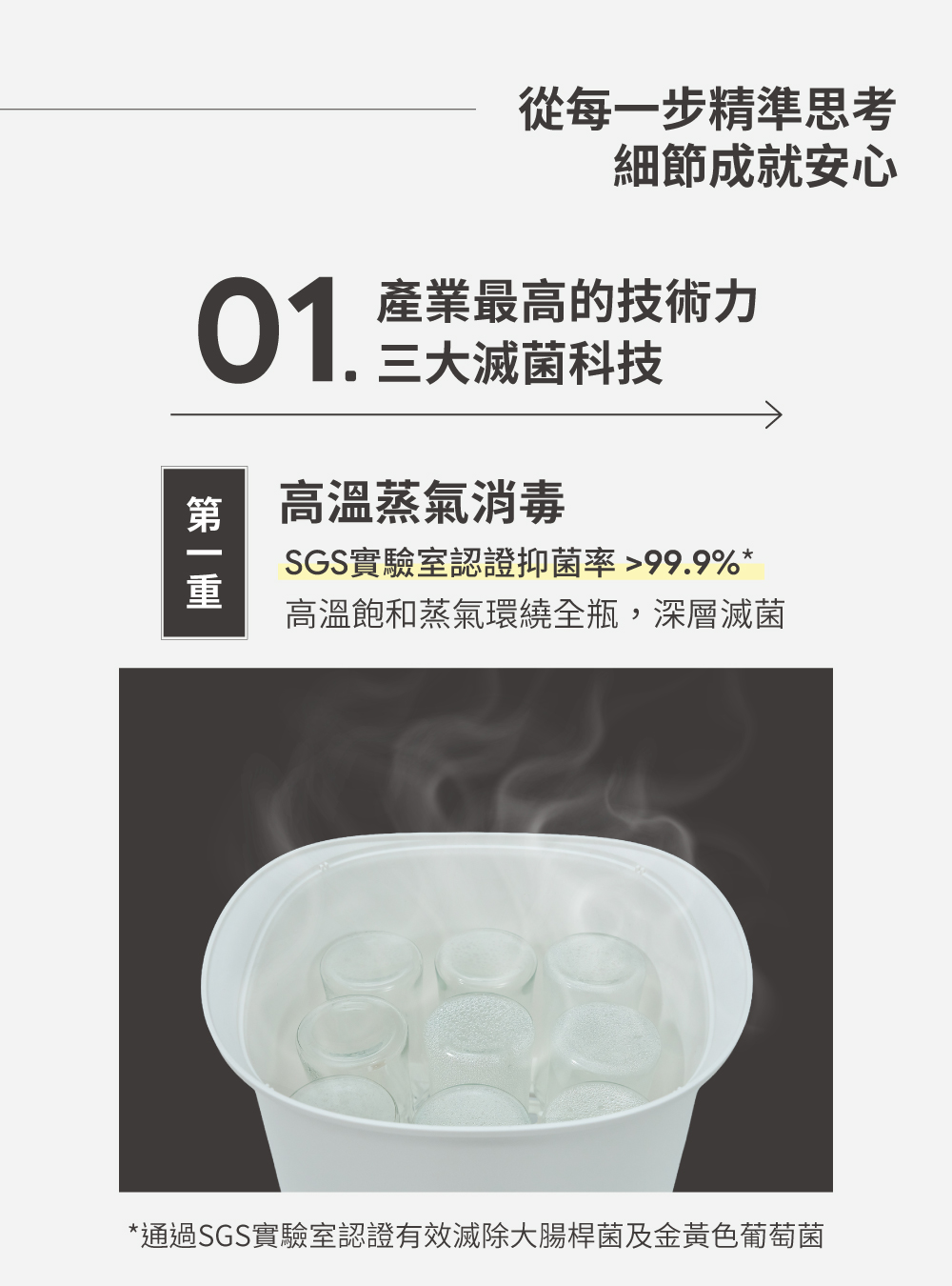 Combi Lumi 高溫蒸氣消毒技術,SGS認證抑菌率達99.9%
