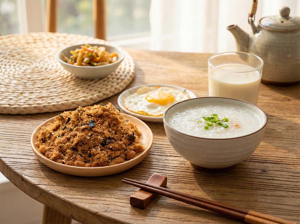 立大食品海苔肉鬆搭配白粥與中式早餐情境圖-氣炸人生嚴選