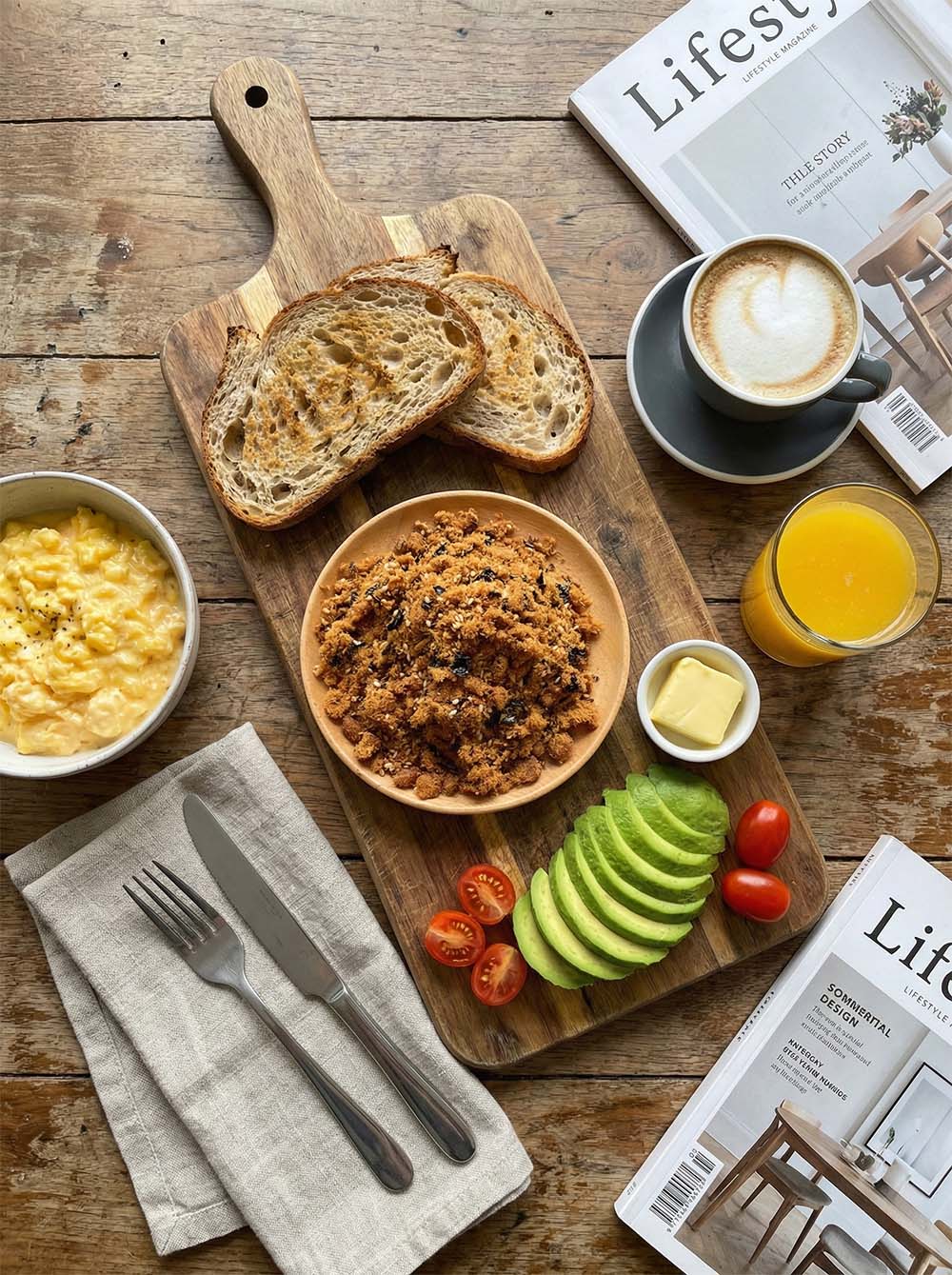 海苔肉鬆西式早午餐拼盤俯視圖-台灣豬肉乾貨首選立大食品