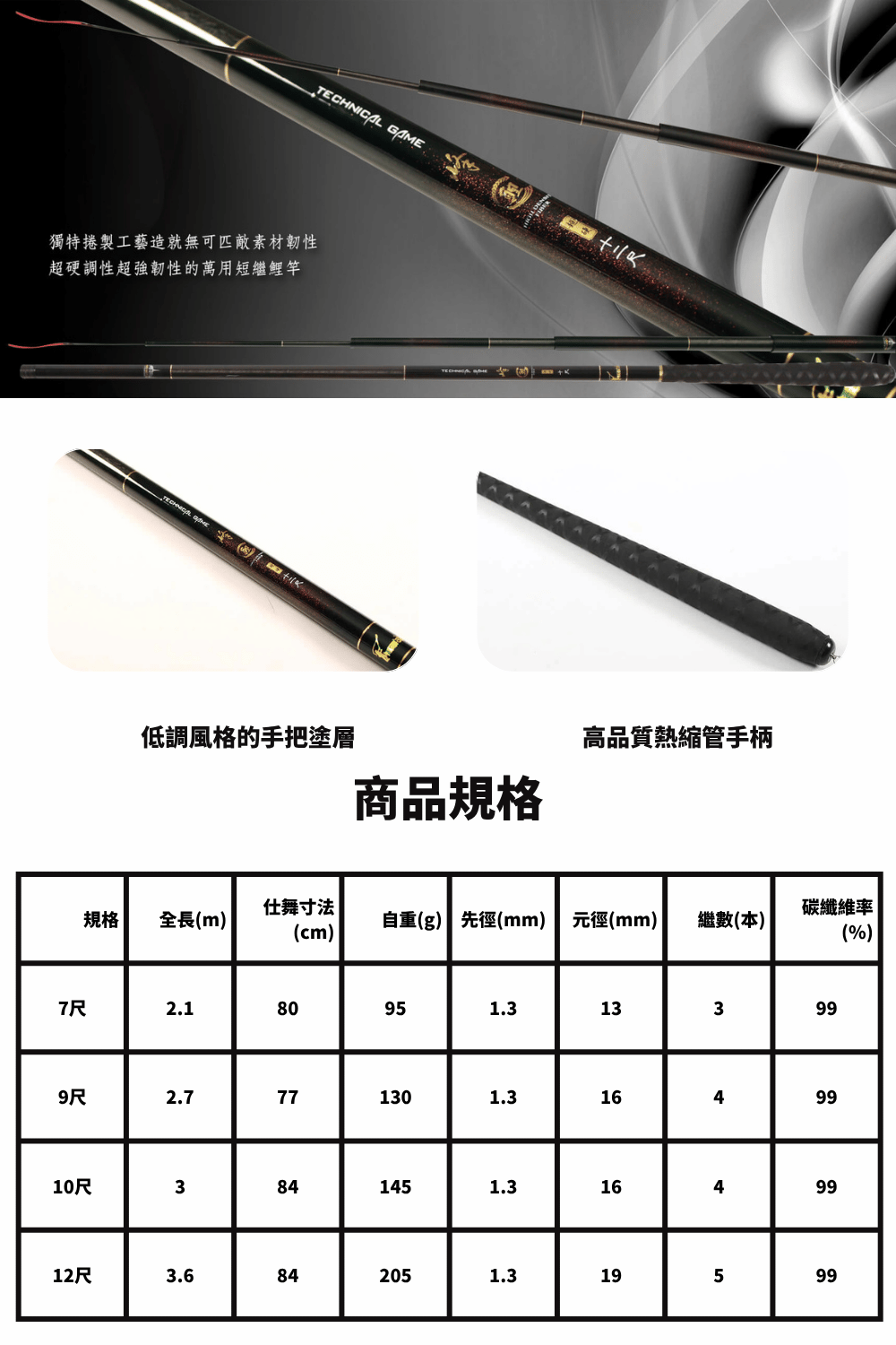 TSUENCHEN 寸真峰鯉超硬調萬用短繼鯉魚竿手竿池釣福壽魚鯉魚管理池