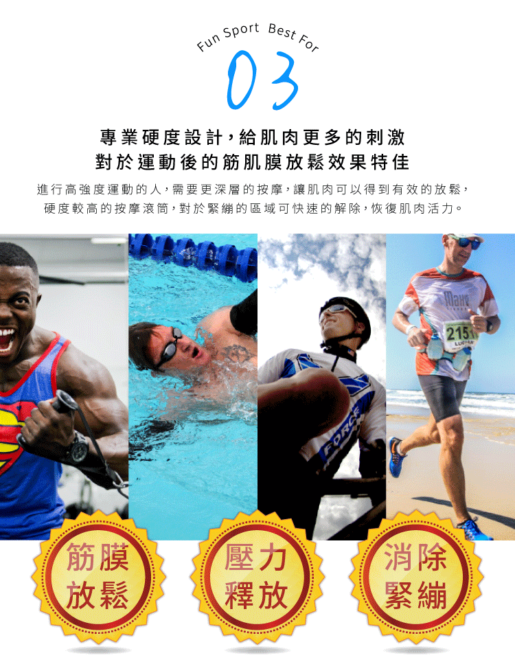 ※若在按摩某一個痛點時，覺得愈來愈痛，請停止操作換別的區域按摩，若疼痛不散，須尋求醫生支援。 ※按摩後請做幾個伸展動作增加按摩處的血液循環。 ※在運動前後的1小時內進行按摩，效果最好。