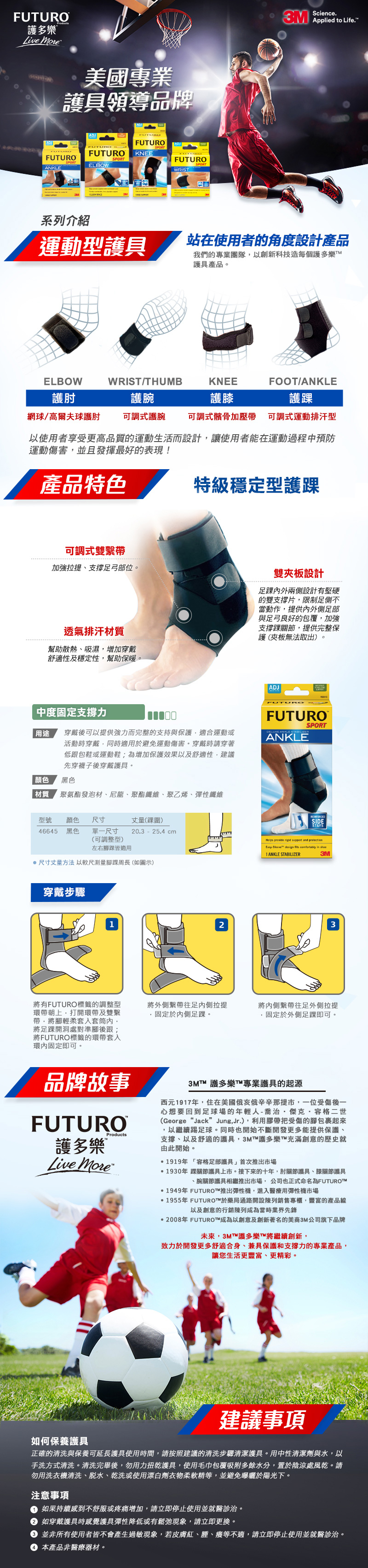 3M FUTURO 特級穩定型護踝 穿戴方式與包裝示意圖