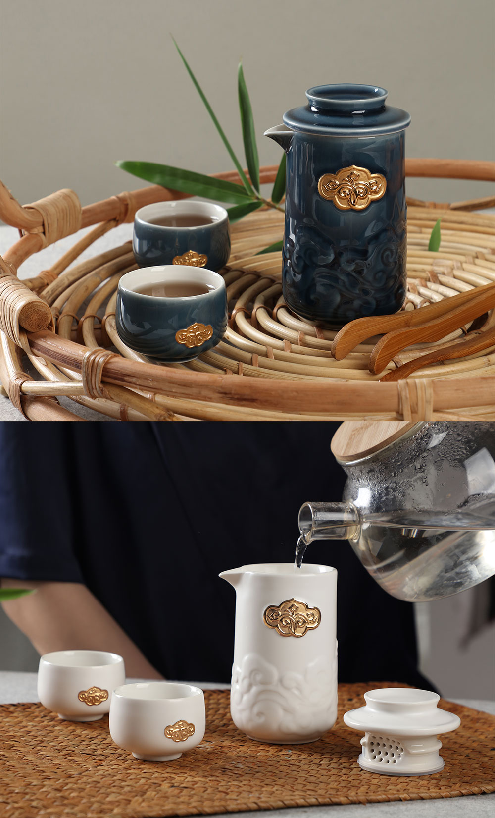 乾唐軒活瓷 | 祥雲如意泡茶器 / 一壺+二杯 / 鎏金 / 3色 7 3