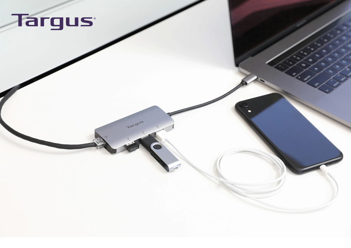 Targus Hub USB-C 網絡端口 四合一集線轉接器, 灰