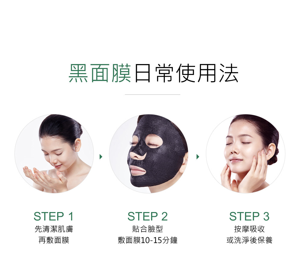 黑面膜怎麼用？先清潔肌膚再敷面膜，記得要貼合臉型敷上，並輕壓讓面膜與肌膚無縫密合，讓敷臉效果發揮最大。