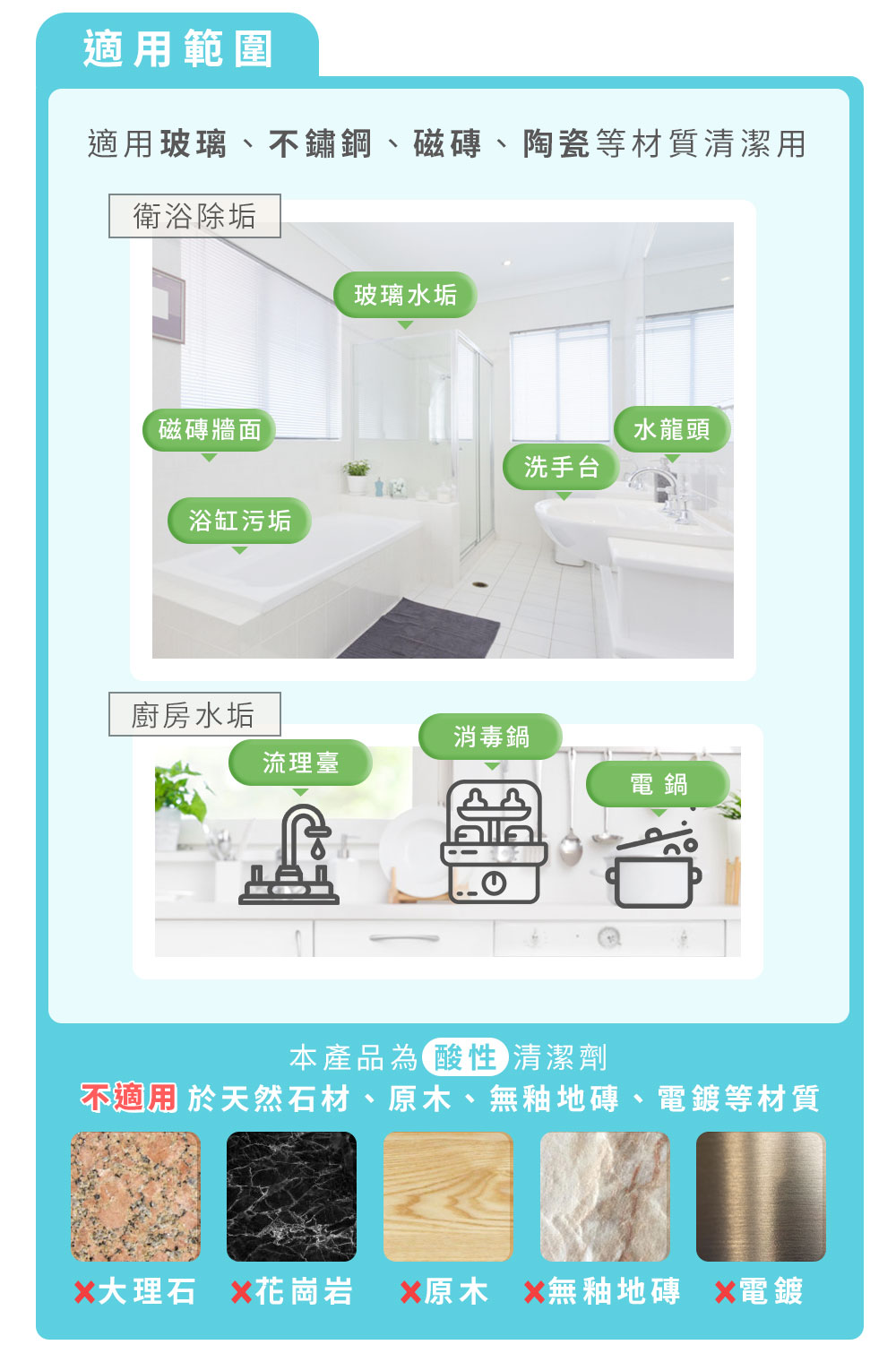 淨淨浴廁清潔劑適用範圍