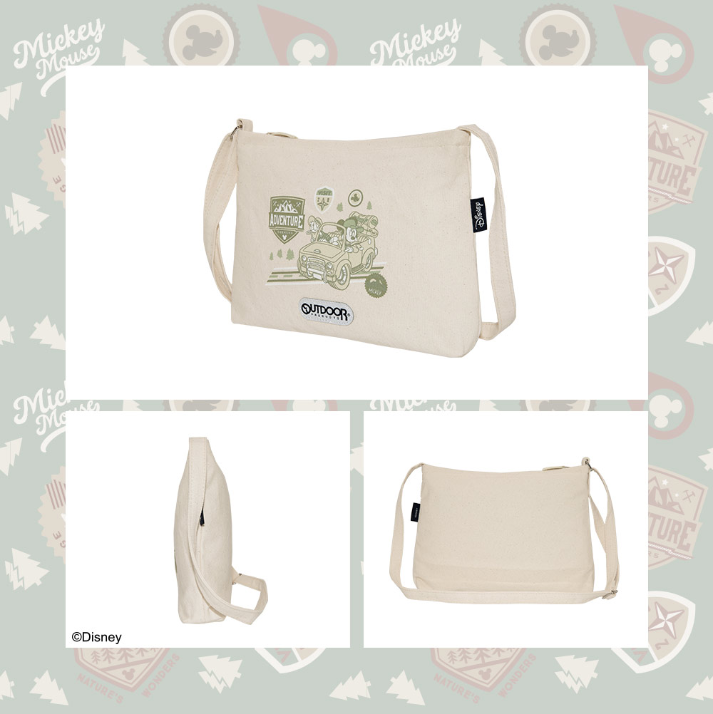 【OUTDOOR】迪士尼Disney-米奇與好朋友帆布側背包-米色 ODDY22D07BE