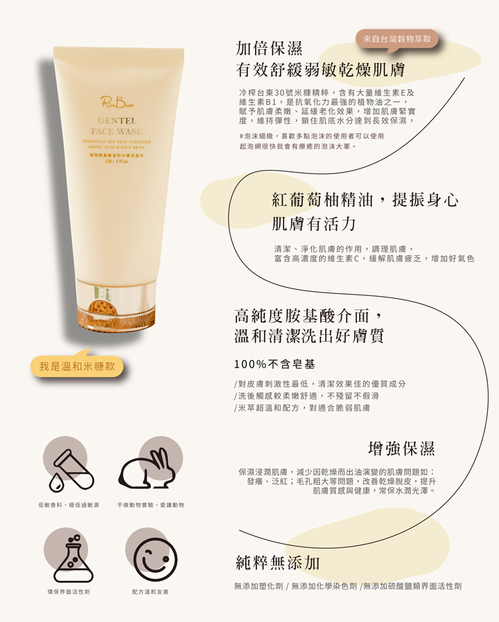 溫和米糠穀物胺基酸洗面乳_120ml|米萃X紅葡萄柚 喚醒肌膚給予活力 8 4