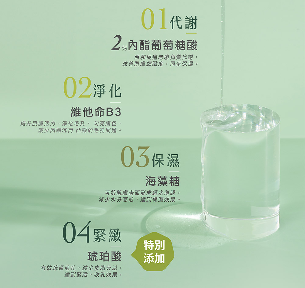 牛爾ampm內葡酸B3毛孔緊緻面膜，4階段強力控油，溫和收孔，內酯葡萄糖酸代謝、維他命B3淨化、海藻糖保濕、琥珀酸疏通收孔更緊緻，適合用於加強去除老廢角質、促進肌膚更新，同時緊緻抗老，搭配B3讓肌膚勻亮健康。