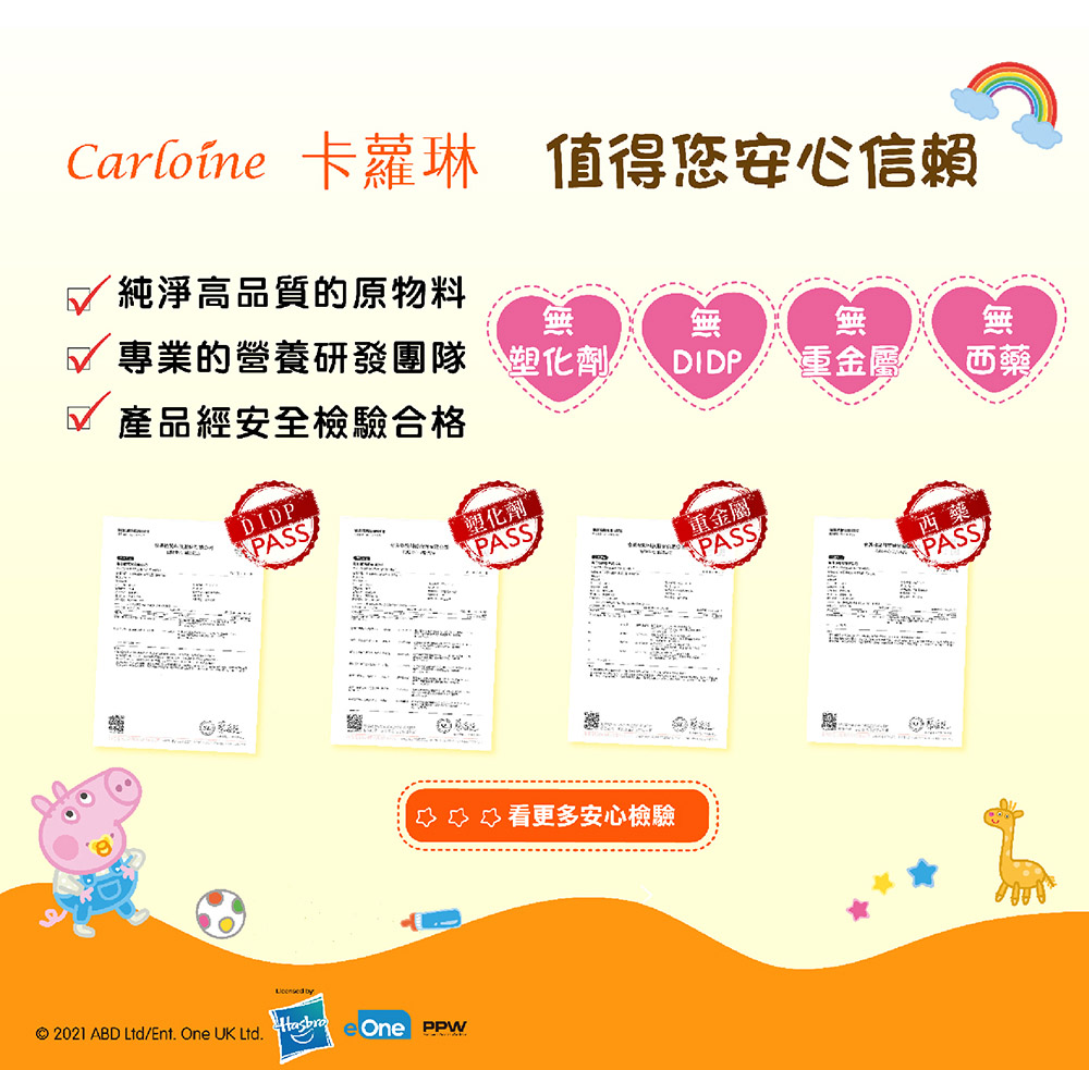 Carloine 卡蘿琳 值得您安心信賴純淨高品質的原物料專業的營養研發團隊塑化劑夕DIDP西藥產品經安全檢驗合格  DIDPPASS塑化劑PASS重金屬PASS看更多安心檢驗© 2021 ABD Ent. One UK Ltd.e One PPW西藥PASS