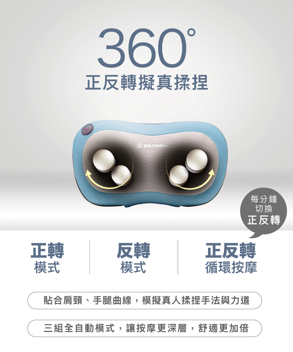 360度正反轉擬真揉捏按摩枕