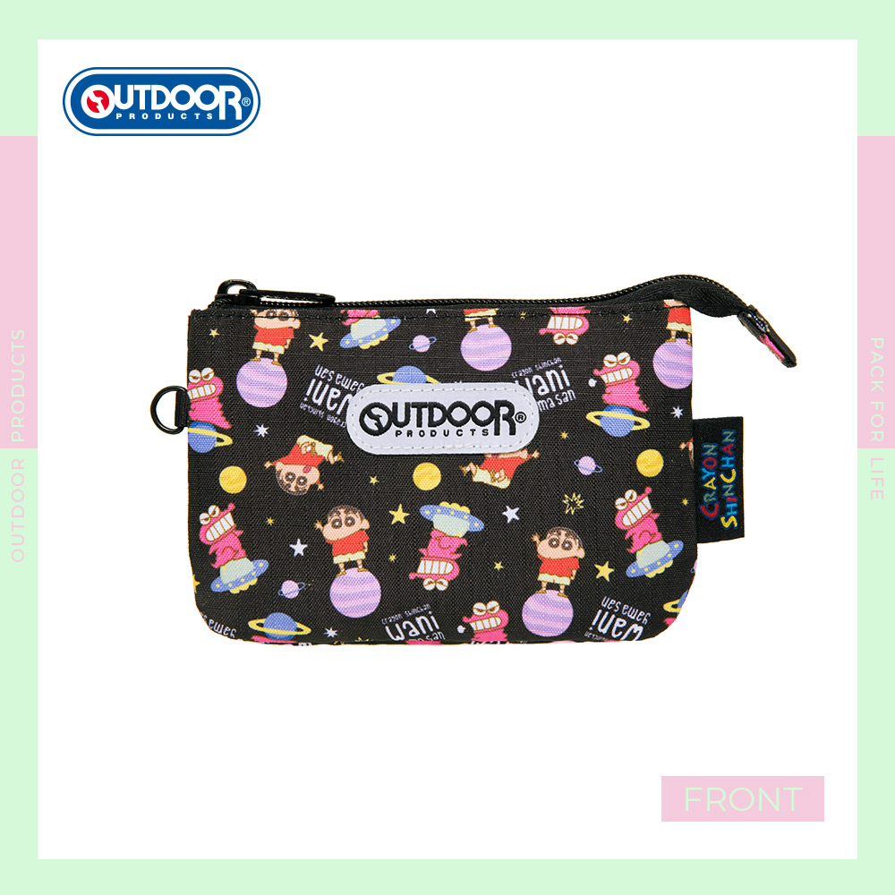 【OUTDOOR】Crayon Shinchan蠟筆小新鱷魚阿山三層零錢包-黑色 ODCS24H08BK