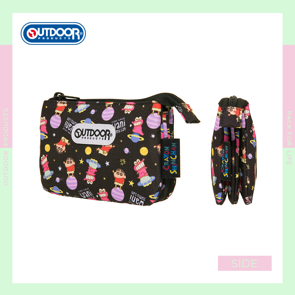 【OUTDOOR】Crayon Shinchan蠟筆小新鱷魚阿山三層零錢包-黑色 ODCS24H08BK