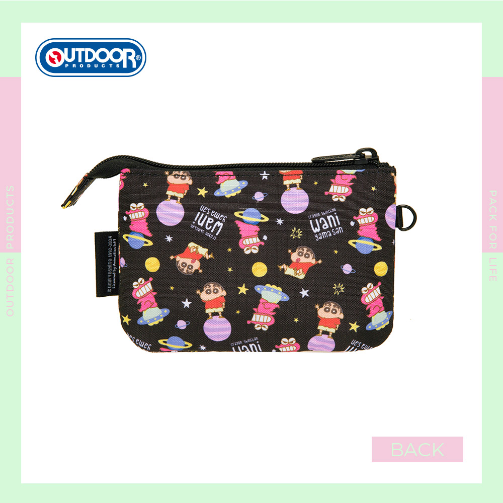 【OUTDOOR】Crayon Shinchan蠟筆小新鱷魚阿山三層零錢包-黑色 ODCS24H08BK