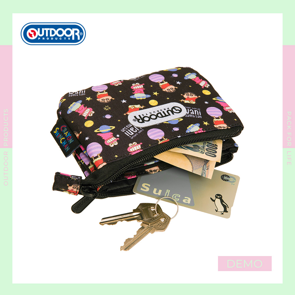 【OUTDOOR】Crayon Shinchan蠟筆小新鱷魚阿山三層零錢包-黑色 ODCS24H08BK