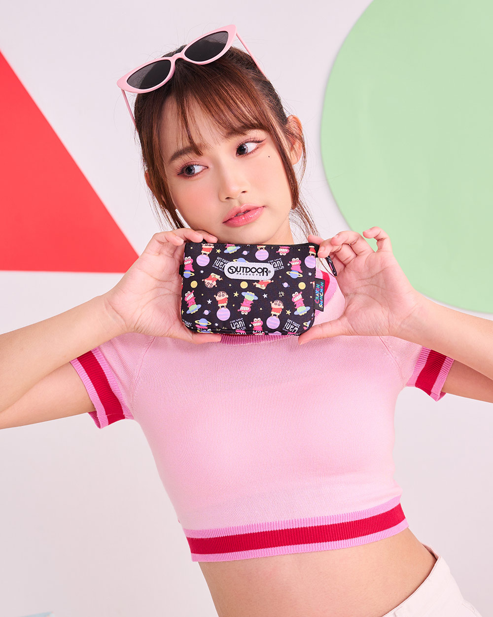 【OUTDOOR】Crayon Shinchan蠟筆小新鱷魚阿山三層零錢包-黑色 ODCS24H08BK