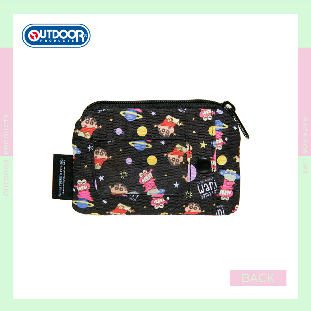 【OUTDOOR】Crayon Shinchan蠟筆小新鱷魚阿山票卡零錢包-黑色 ODCS24H10BK