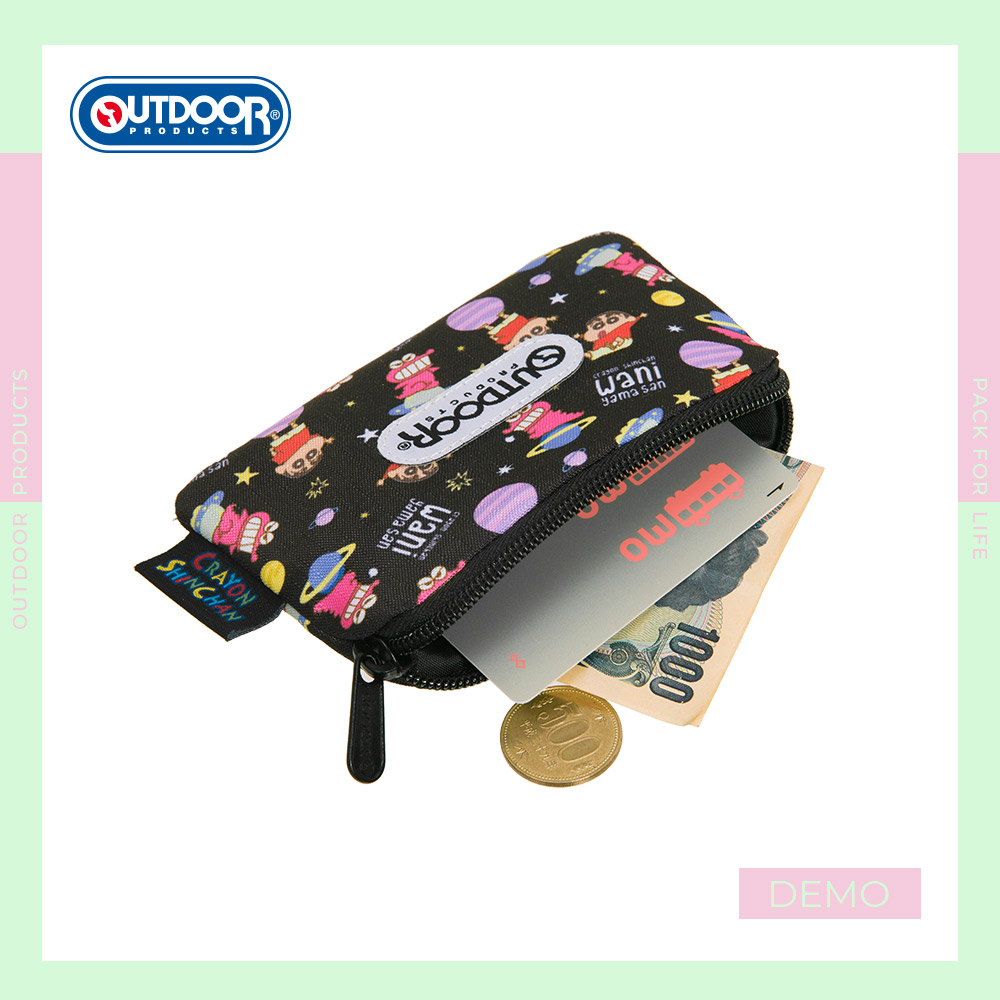 【OUTDOOR】Crayon Shinchan蠟筆小新鱷魚阿山票卡零錢包-黑色 ODCS24H10BK