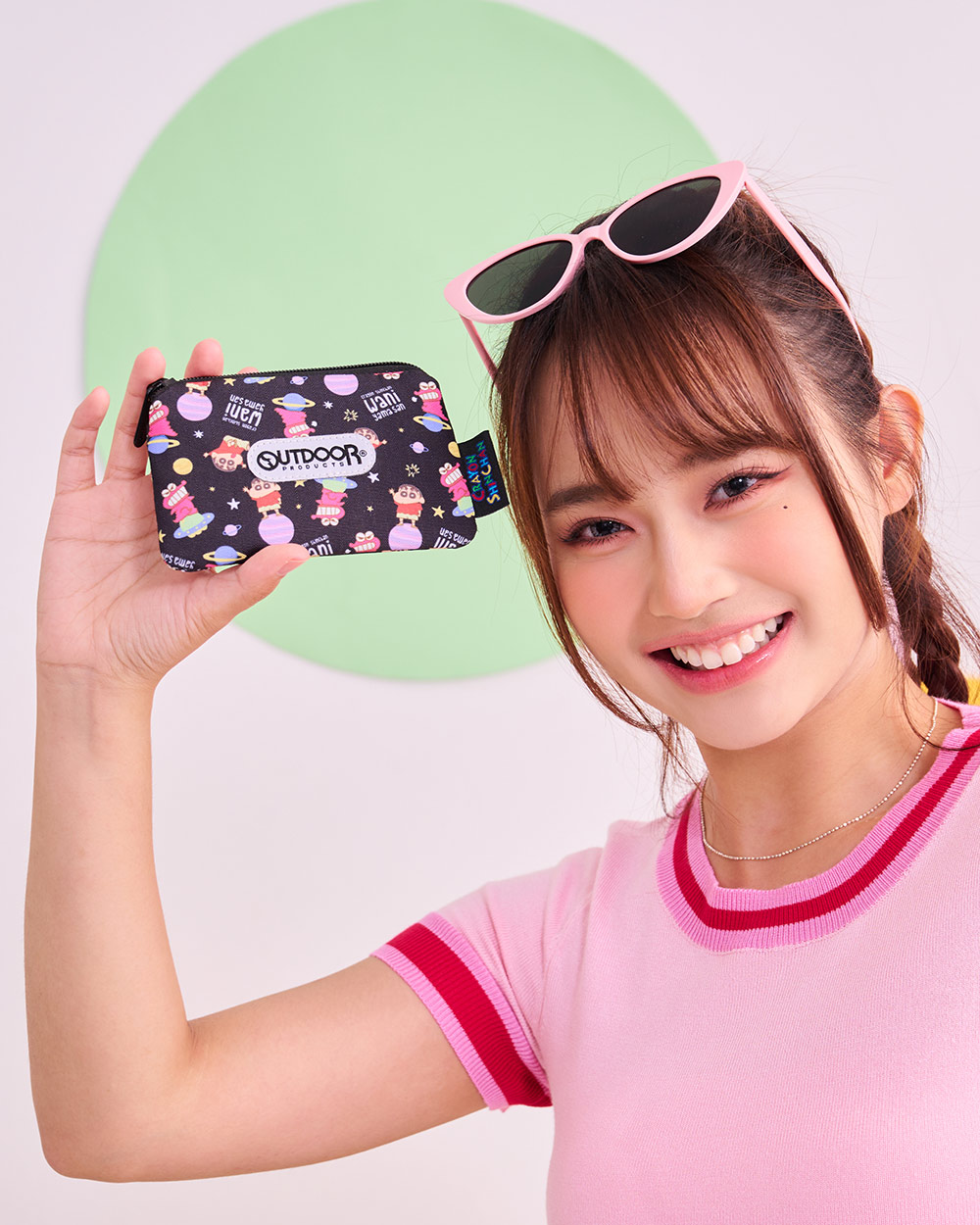 【OUTDOOR】Crayon Shinchan蠟筆小新鱷魚阿山票卡零錢包-黑色 ODCS24H10BK